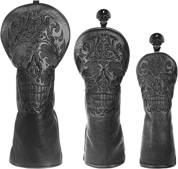 Black Skull Leather Golf Club Driver Head Cover